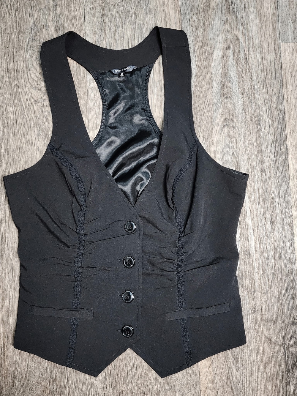 Maurices Black Women's Button-Front Racerback Vest Bodysuit